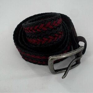 Vintage Torino Mens Silver Buckle Belt Woven Red‎ Black Brown Leather Size 44